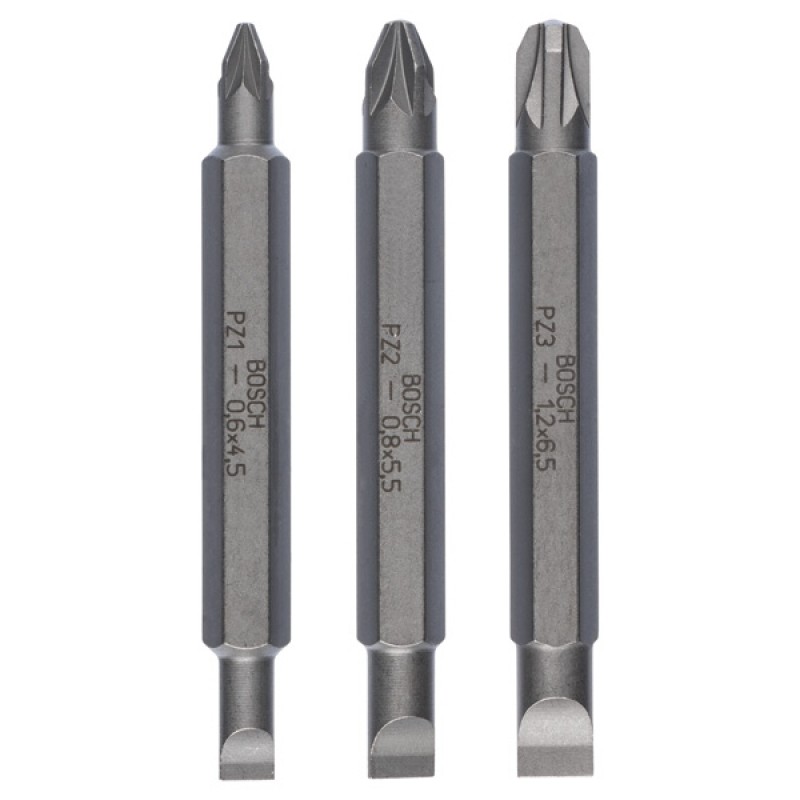 BOSCH 3dílná sada oboustranných čepelí S 1,2x6,5, S 0,6x4,5, S 0,8x5,5; PZ1, PZ2, PZ3; 60 mm 2607001747