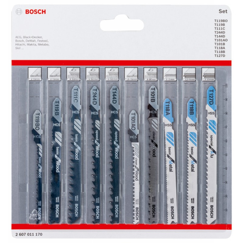 BOSCH 10 dílná sada pilových plátků se stopkou T Wood and Metal 2607011170