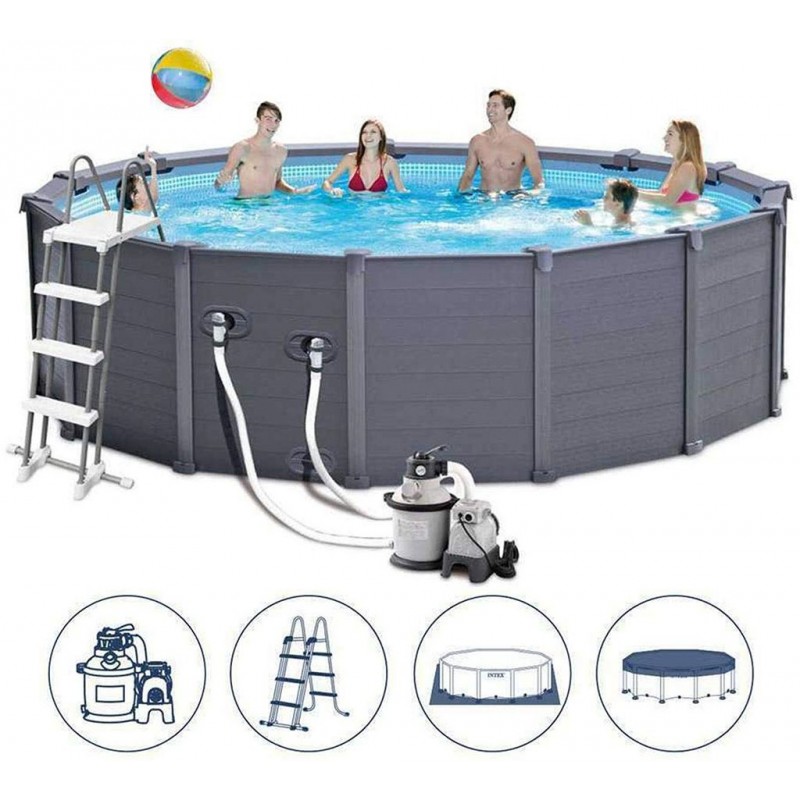 INTEX Graphite Gray Panel Pools Set Bazén 478 x124 cm s filtrací 26384GS INTEX Graphite Gray Panel Pools Set Bazén 478 x124 cm s filtrací 26384GS