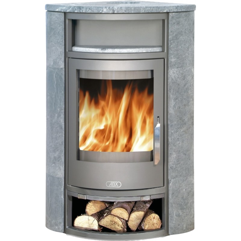 ABX Polar 4656-6-IV rohový, krbová kamna na dřevo, šedý plech + mastek, vč. horní desky