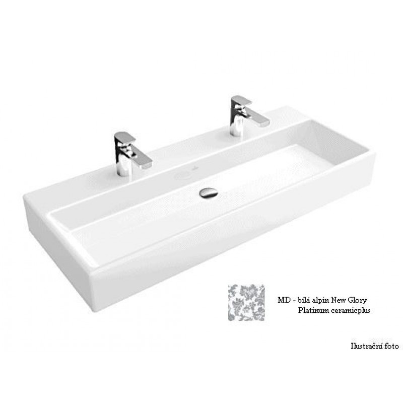 Villeroy & Boch Memento Umyvadlo k montáži s nábytkem 1000x470 mm, pro dvě 1otvorové armatury, bílá alpin New Glory Platinum ceramicplus