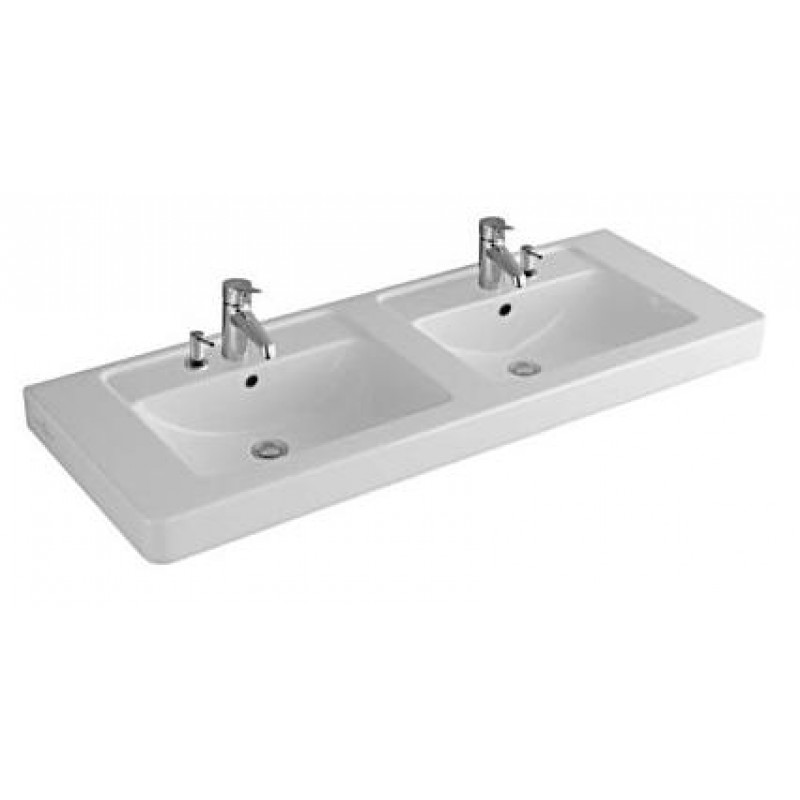 Villeroy & Boch Subway Dvojumyvadlo na skříňku 1300x485 mm, pro dvě 1otvorové armatury, bílá alpin