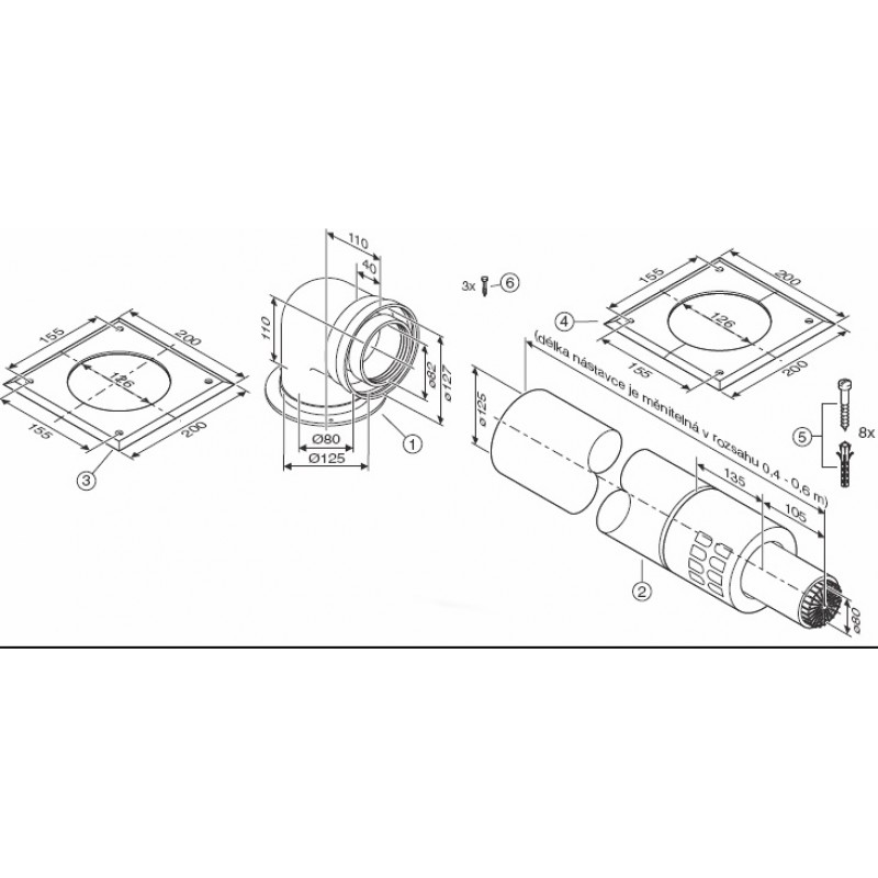 Junkers AZB 918 Odkouření do strany vodorovné, s kolenem, s měř. body, vč. příruby 7719002848