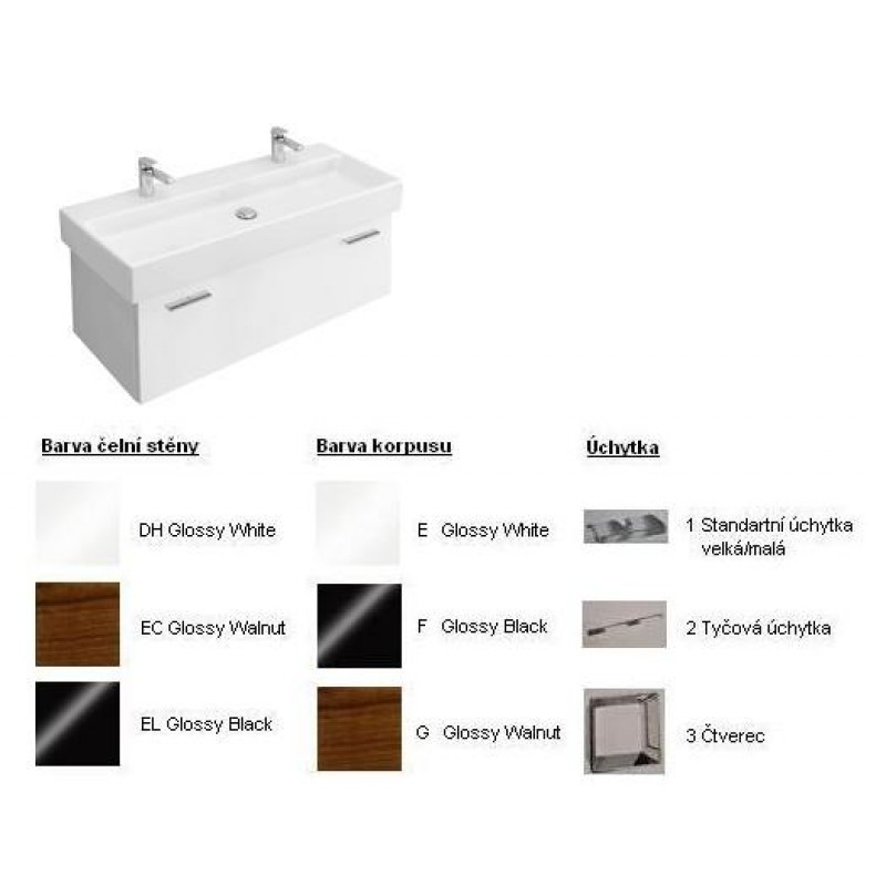 Villeroy & Boch Central Line Fashion Spodní skříňka 1120x381x435 mm White,úchytka čtverec, čelní stěna White