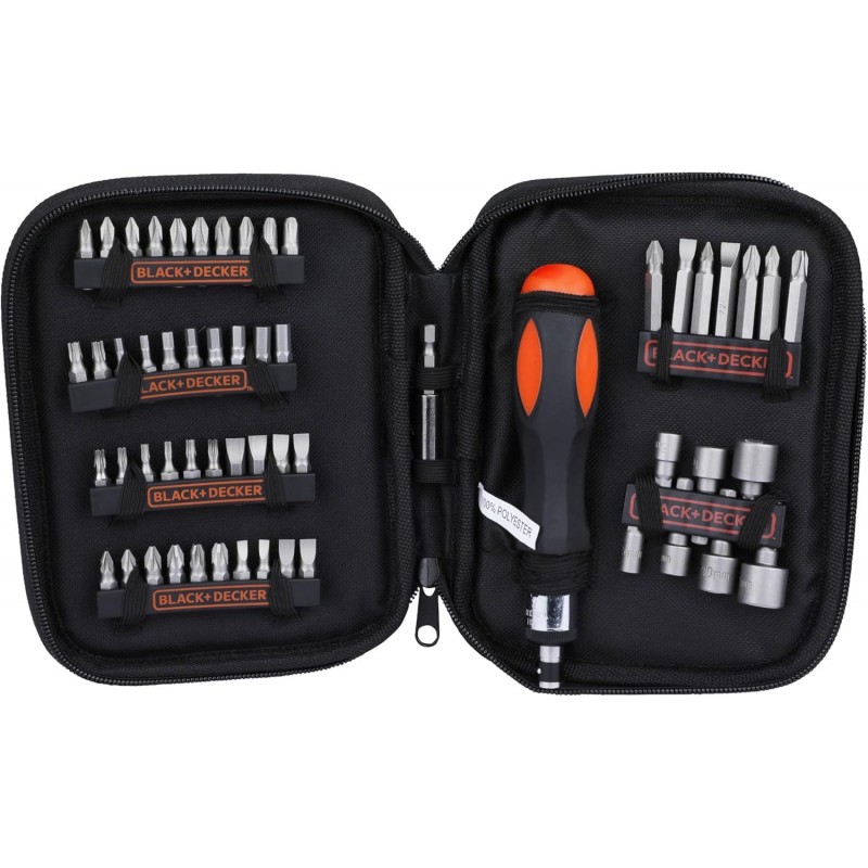 Black & Decker A7104 Sada bitů a nástrčných klíčů (56ks) s ráčnovým šroubovákem