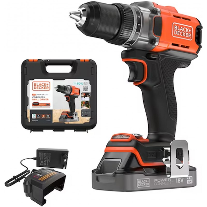 Black & Decker BCD382D1XK Vrtací šroubovák (45Nm/18V/1x2,0Ah), kufr