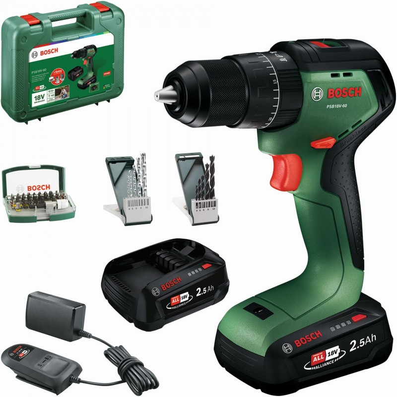 BOSCH PSB18V-60 Aku příklepový vrtací šroubovák, 2x2,5Ah, Kufr 06039D7304 BOSCH PSB18V-60 Aku příklepový vrtací šroubovák, 2x2,5Ah, Kufr 06039D7304