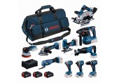 BOSCH 10dílná sada 18V nářadí GSB+GBH+GWS+GDR+GKS+GSA+GOP+GST+GDS+GEX+3x5,0Ah 0615A500EH