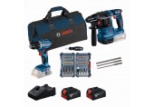 BOSCH Set18V GSR18V-45 GBH 18V 22 bity45x SDS-plus-53ks 2×4.0Ah GAL18V-40 karton 0615V0003D
