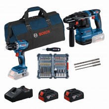 BOSCH Set18V GSR18V-45 GBH 18V 22 bity45x SDS-plus-53ks 2×4.0Ah GAL18V-40 karton 0615V0003D