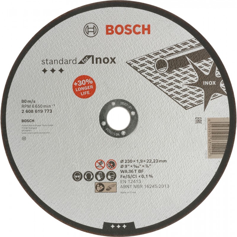 BOSCH Řezací kotouč PRO Stainless Steel and Metal, 230 × 1,9 × 22,23 mm 2608619773