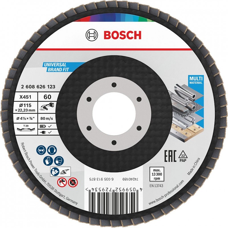 BOSCH Lamelový brusný kotouč X451, 115 × 22,23 mm, G60, T29, 2608626123 BOSCH Lamelový brusný kotouč X451, 115 × 22,23 mm, G60, T29, 2608626123
