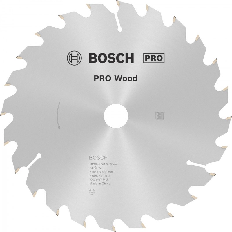 BOSCH Pilový kotouč PRO Wood pro okružní pilu, 190 × 2,6 × 20 mm, T24 2608640612