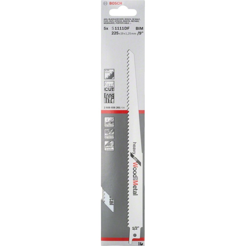 BOSCH Pilový plátek do pily ocasky S 1111 DF Heavy for Wood and Metal 5ks 2608656261 BOSCH Pilový plátek do pily ocasky S 1111 DF Heavy for Wood and Metal 5ks 2608656261