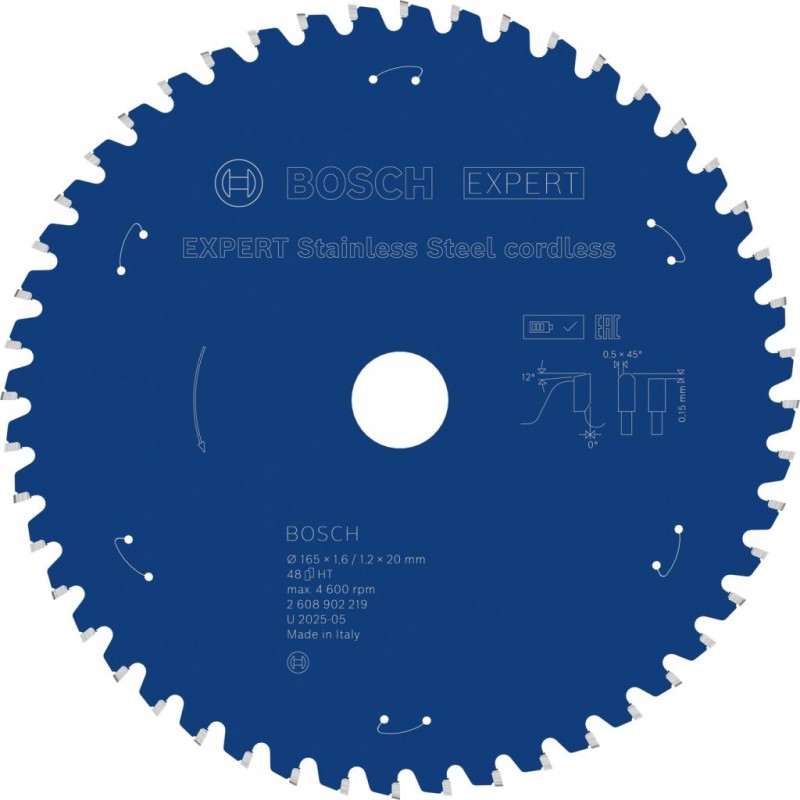 BOSCH EXPERT Stainless Steel cordless Pilový kotouč, 165 × 1,6/1,2 × 20 mm, T48 2608902219