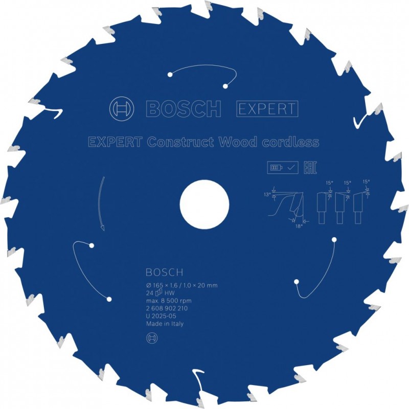 BOSCH EXPERT Construct Wood cordless Pilový kotouč, 165 × 1,6/1 × 20 mm, T24 2608902210