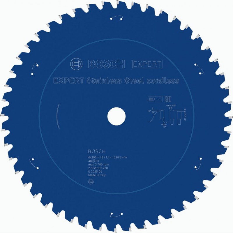 BOSCH EXPERT Stainless Steel cordless Pilový kotouč, 203 × 1,8/1,4 × 15,87 mm, T48 2608902220