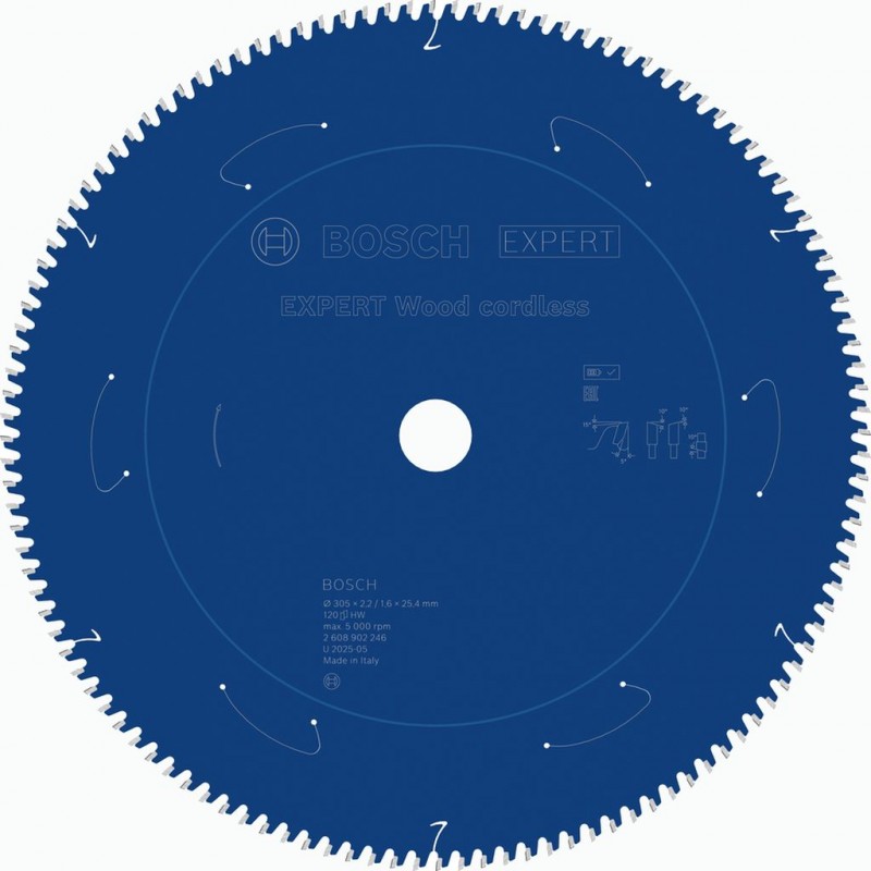 BOSCH EXPERT Wood cordless Pilový kotouč, 305 × 2,2/1,6 × 25,4 mm, T120 2608902246 BOSCH EXPERT Wood cordless Pilový kotouč, 305 × 2,2/1,6 × 25,4 mm, T120 2608902246