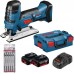 BOSCH GST 18V-LI S Aku kmitací pila + 5dílná sada plátků do kmitací pily + 2× 5,0 Ah akumulátor v L-BOXXu 06015A5106