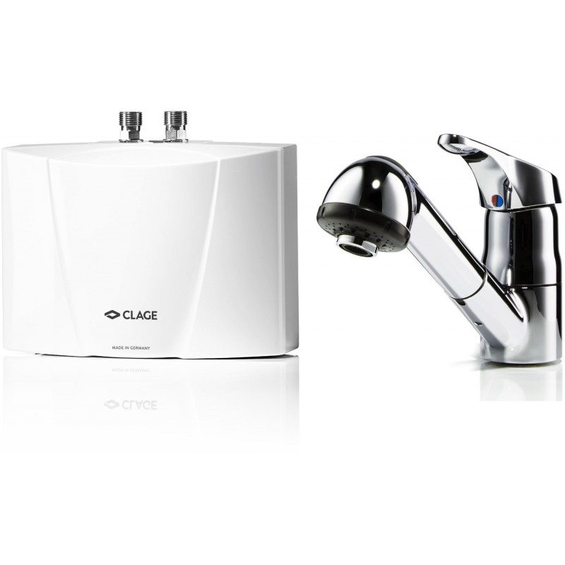 CLAGE M7 EKA Malý průtokový ohřívač vody 6,5 kW 400V + páková stojánková baterie 1500-17226