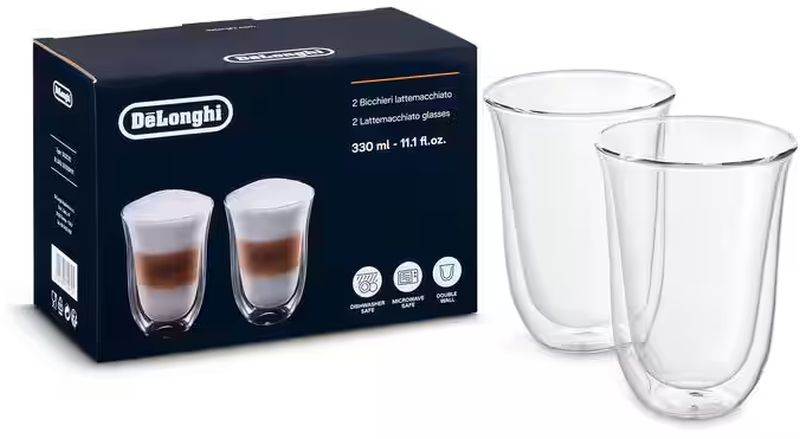 DeLonghi Dvoustěnné sklenice na latte macchiato, 330 ml, sada 2 kss DLSC312 DeLonghi Dvoustěnné sklenice na latte macchiato, 330 ml, sada 2 kss DLSC312