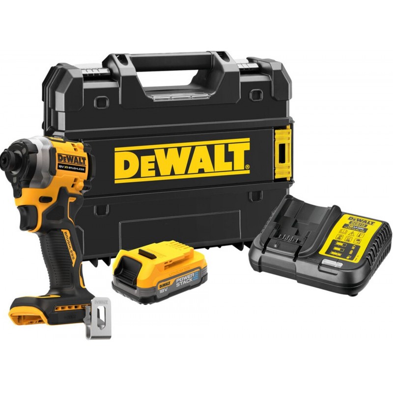DeWALT DCF850E1T Aku rázový utahovák 1/4" (208Nm/18V/1x1,7Ah PowerStack) kufr Tstak DeWALT DCF850E1T Aku rázový utahovák 1/4" (208Nm/18V/1x1,7Ah PowerStack) kufr Tstak