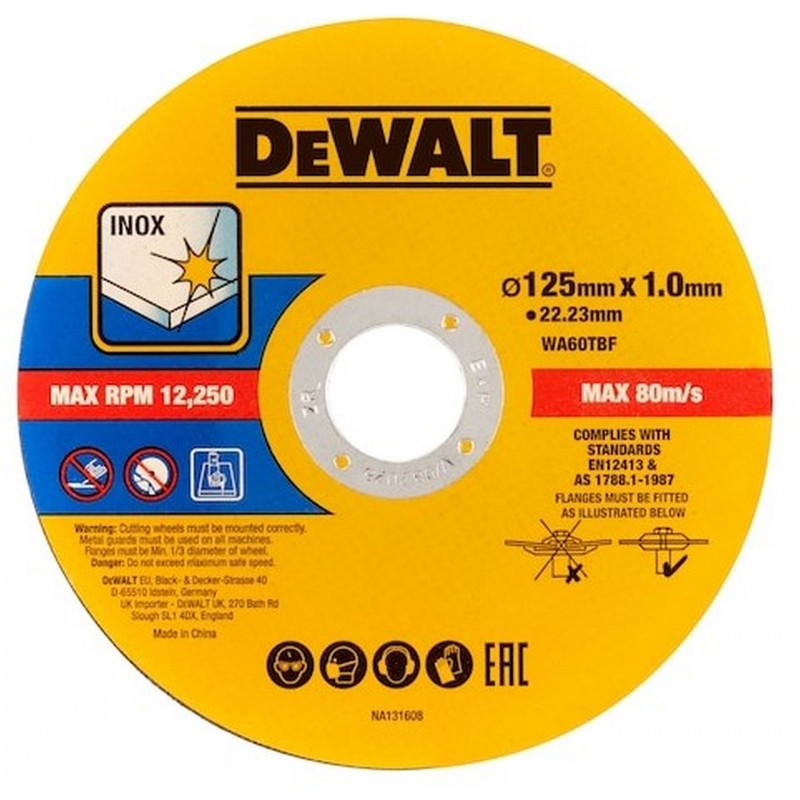 DeWALT DT20598 Řezný kotouč na kov a nerez 125 x1 x 22,2mm 50ks DeWALT DT20598 Řezný kotouč na kov a nerez 125 x1 x 22,2mm 50ks