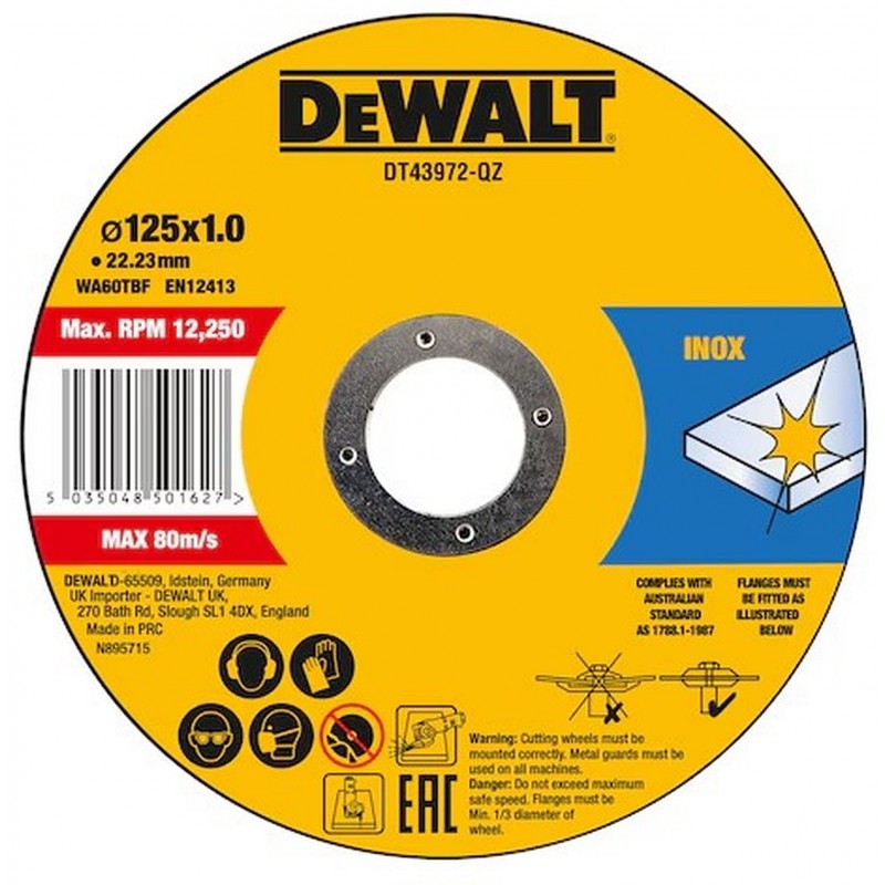 DeWALT DT43972-QZ Řezný kotouč na kov a nerez 125 x1 x 22,2mm 10ks