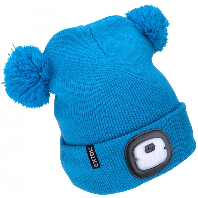 EXTOL LIGHT čepice s čelovkou 4x25lm, USB nabíjení, modrá s bambulemi, dětská 43459 EXTOL LIGHT čepice s čelovkou 4x25lm, USB nabíjení, modrá s bambulemi, dětská 43459