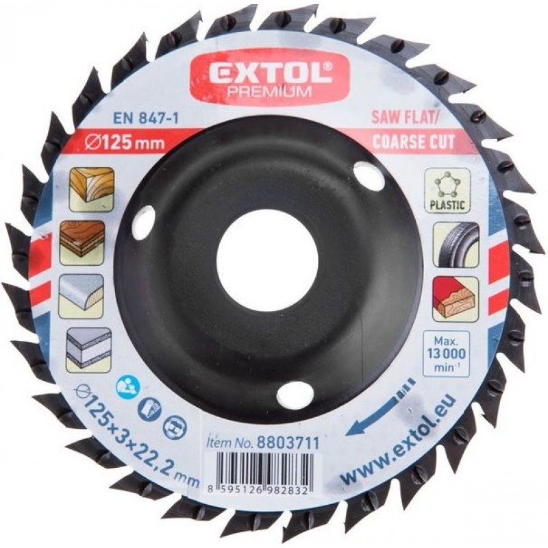 EXTOL PREMIUM kotouč rašplový/pilový na dřevo,125x3x22,2mm, hrubý sek 8803711