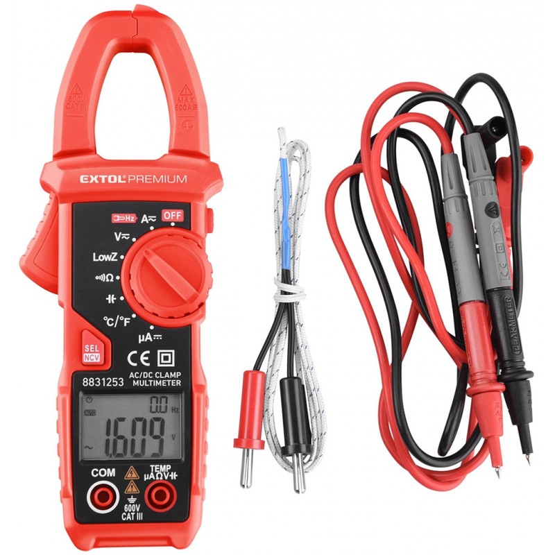 EXTOL PREMIUM multimetr digitální, klešťový, AC/DC proud a napětí, True RMS, LowZ 8831253