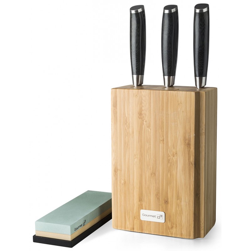 G21 Sada nožů Gourmet Damascus v bambusovém bloku 3 ks + brusný kámen 6002217 G21 Sada nožů Gourmet Damascus v bambusovém bloku 3 ks + brusný kámen 6002217