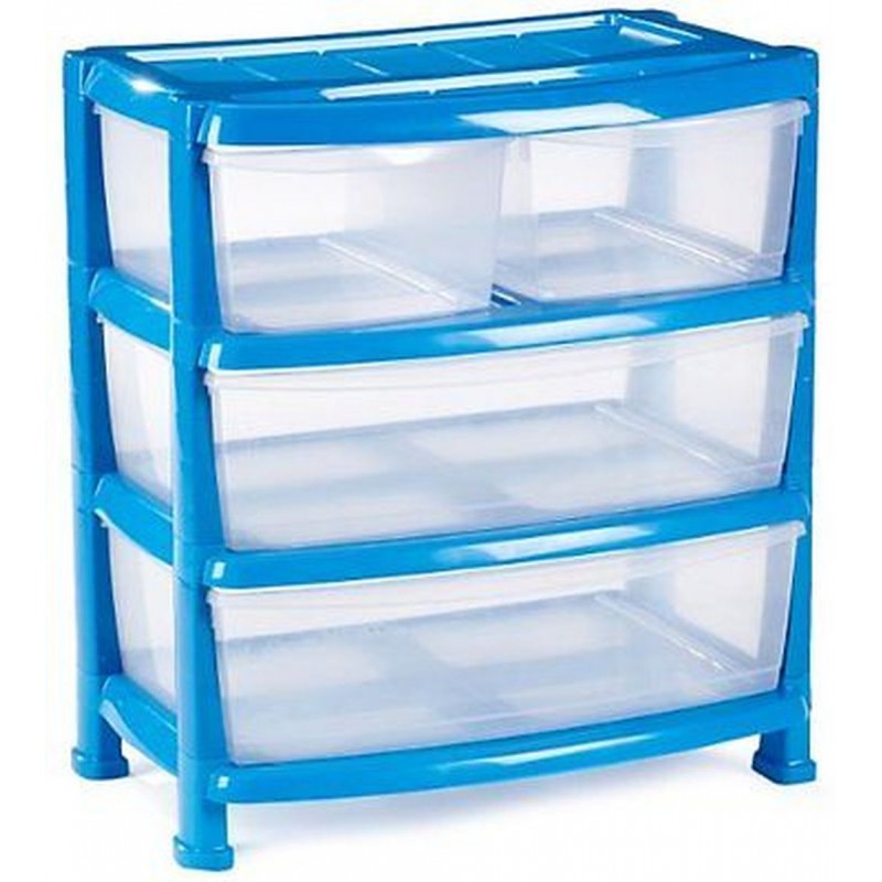 HEIDRUN Regálek se třemi zásuvkami široký modrý 1525