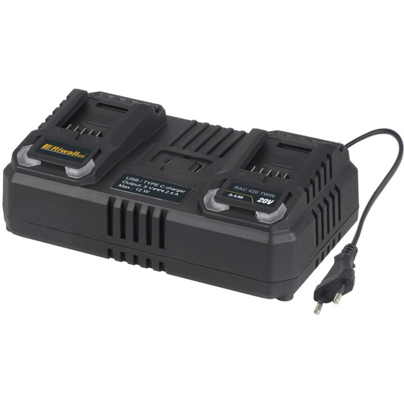 Riwall PRO RAC 420 TWIN dvojitá rychlonabíječka pro aku baterie 20 V (4,5 A) RACC00141