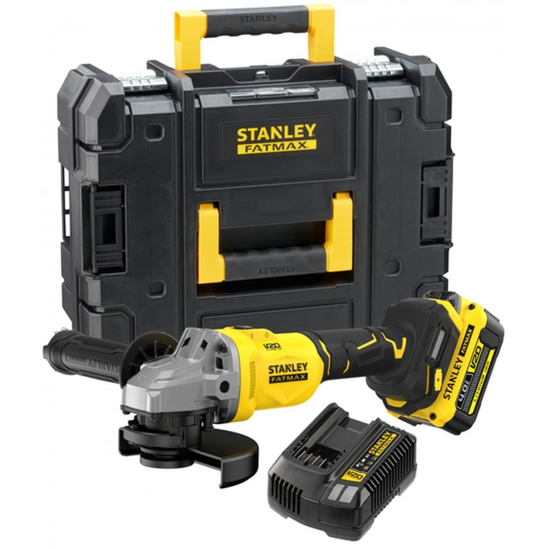 STANLEY SFMCG710M1T FatMax V20 Bezuhlíková aku úhlová bruska 125mm (18V/1x4,0Ah), kufr