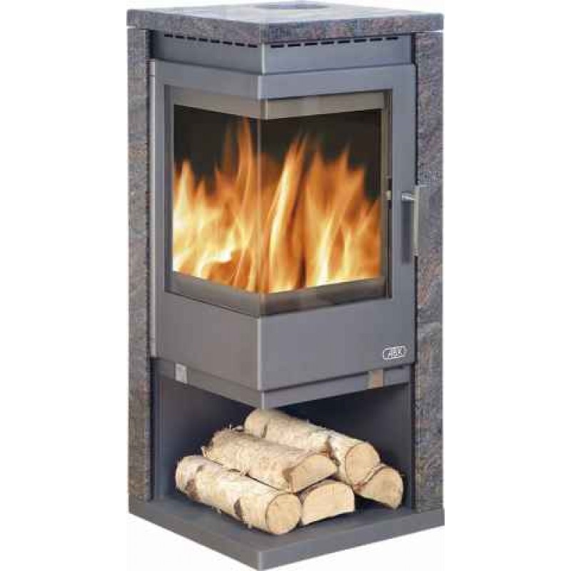 ABX Admiral E II, krbová kamna šedý plech + žula paradiso, včetně horní desky - lomené sklo