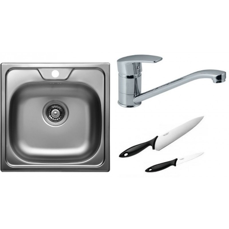 ALVEUS Set dřez Allux 70 + baterie Milena chrom + 2 nože Fiskars ZDARMA