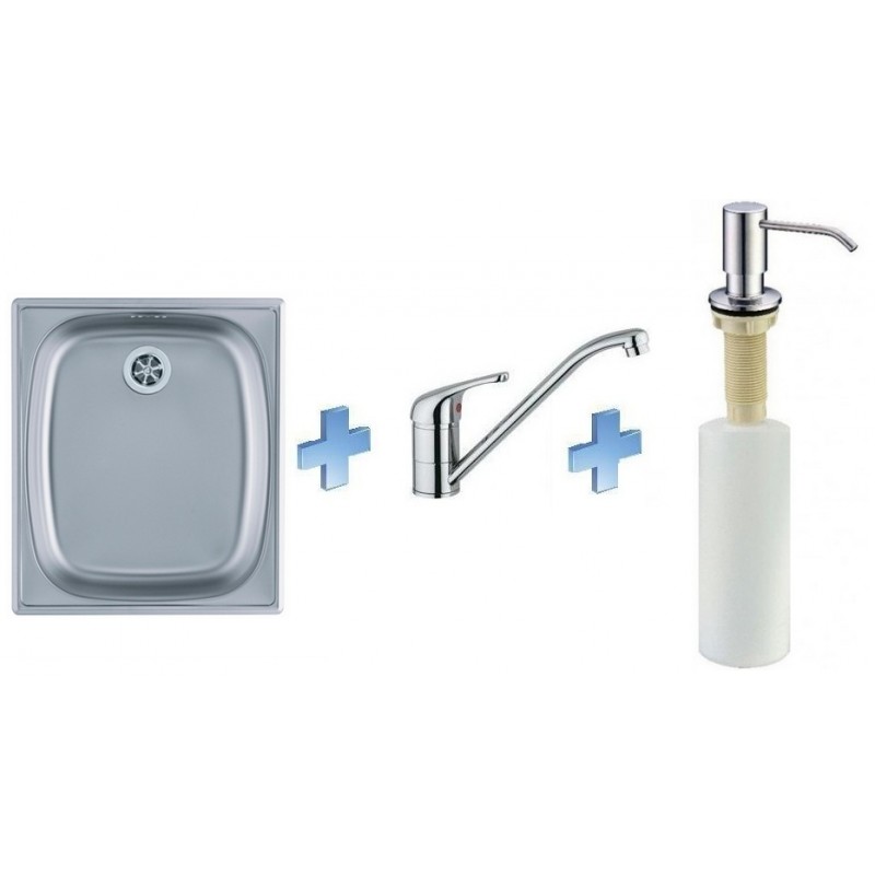 ALVEUS set dřez Basic 10 satin + baterie Milena II + zásobník chrom