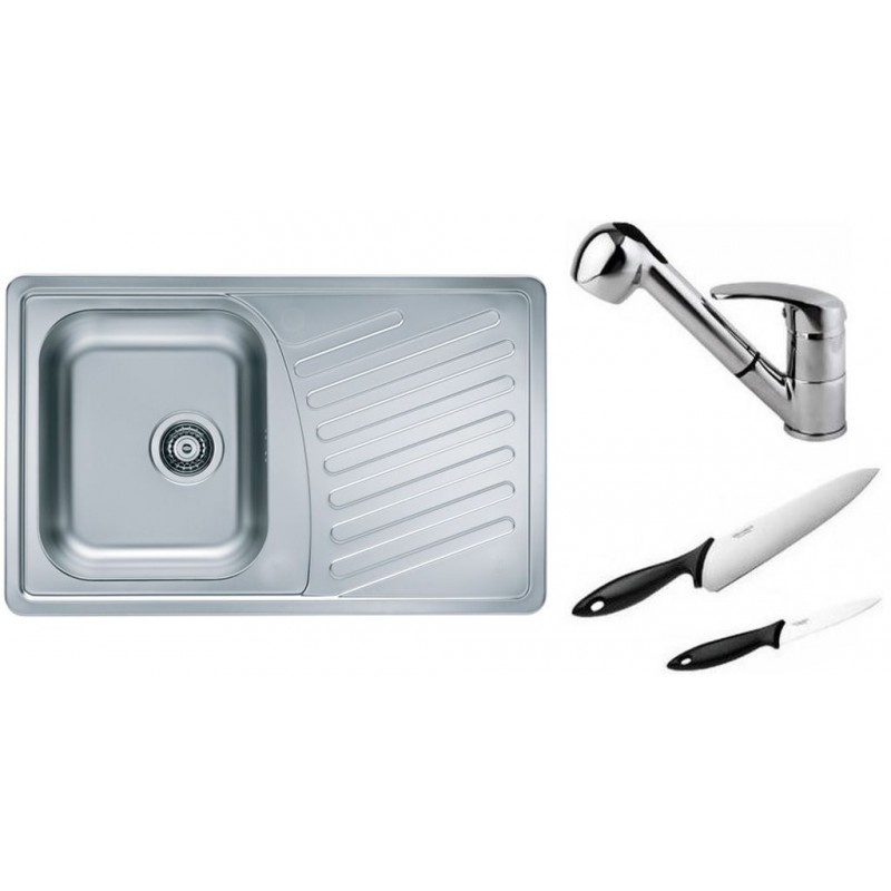 ALVEUS Set dřez Elegant 30 nerez + baterie Oaza II chrom + 2 nože Fiskars ZDARMA