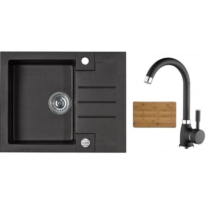 ALVEUS set dřez Rock 30 black + baterie Betty black + krájecí deska Zdarma