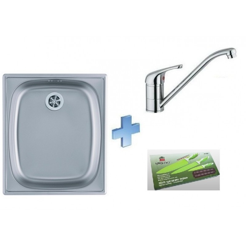 ALVEUS set dřez Basic 10 + baterie Milena II chrom + sada nožů