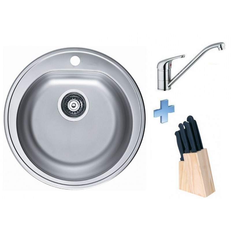 ALVEUS set dřez Form 30 satin + baterie Milena chrom + sada nožů