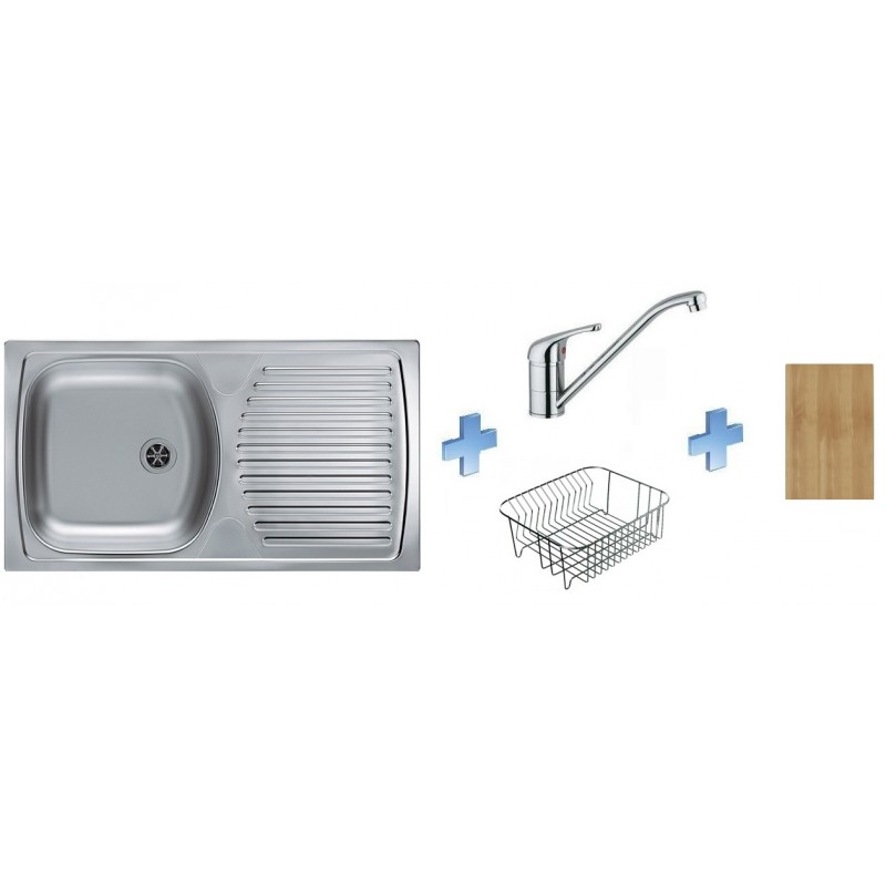 ALVEUS set dřez Basic 170 satin + baterie Milena II + krájecí deska + nerezový košík