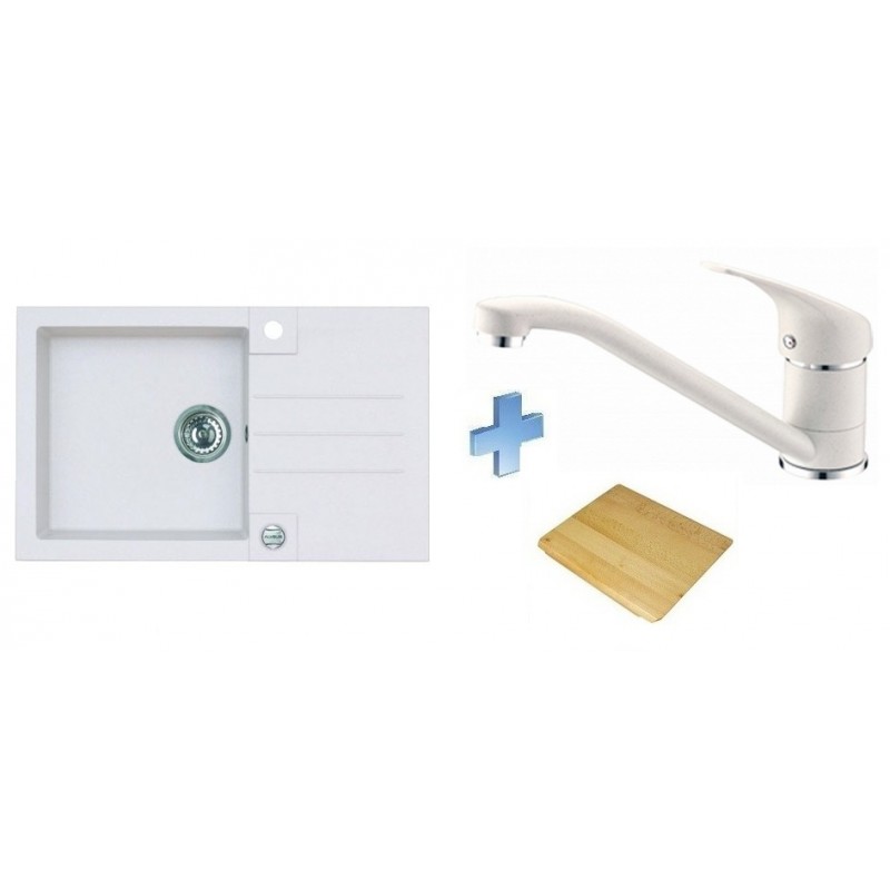 ALVEUS set dřez Rock 130 white + krájecí deska + baterie Rapa Nui white