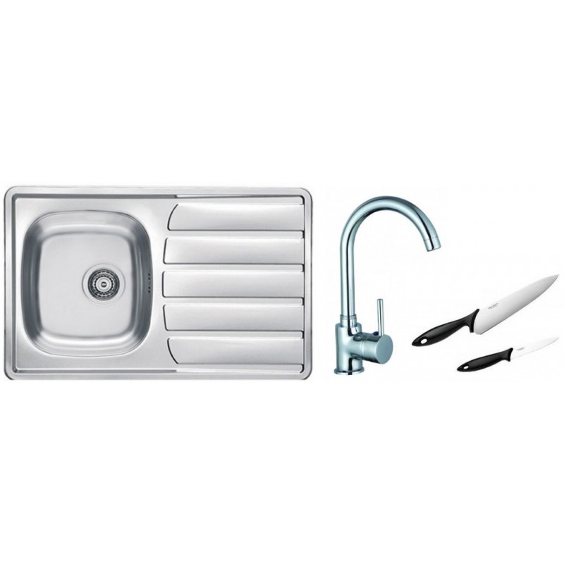 ALVEUS Set dřez ZOOM 20 nerez + baterie Tessa chrom + 2 nože zdarma