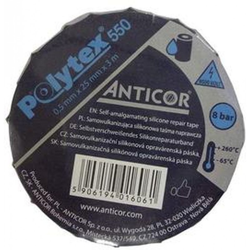 ANTICOR Polytex 550 samovulkanizační silikonová páska šíře 25 mm délka 3000 mm ANTICOR Polytex 550 samovulkanizační silikonová páska šíře 25 mm délka 3000 mm