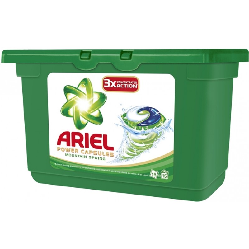 Ariel Active Gel Mountain spring prací gelové poštářky na bílé prádlo 15 ks