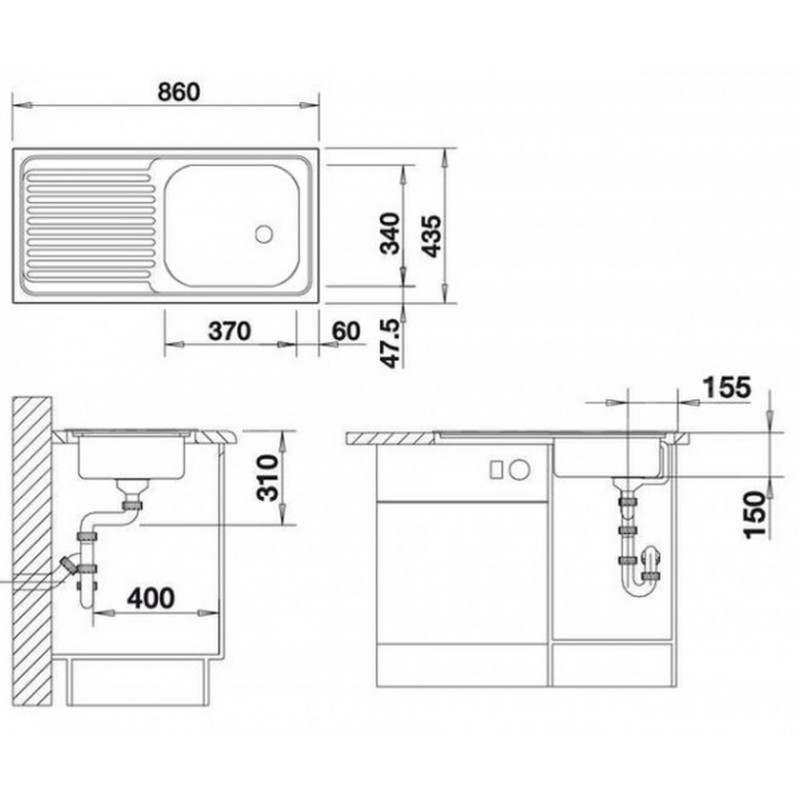 BLANCO set TOP EES přírodní nerez 860 x 435 mm + DARAS-S baterie chrom