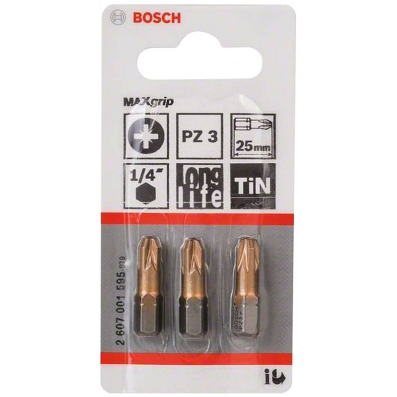 BOSCH Max Grip Šroubovací bit, PZ 3, 25 mm, 3 ks 2607001595
