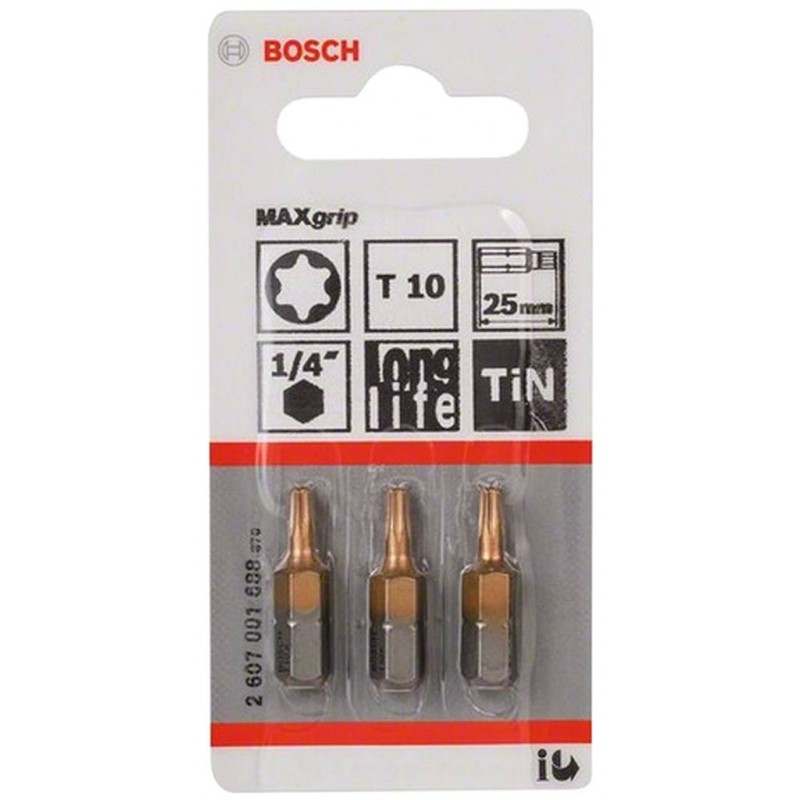 BOSCH Max Grip Šroubovací bit, T10, 25 mm, 3 ks 2607001688 BOSCH Max Grip Šroubovací bit, T10, 25 mm, 3 ks 2607001688